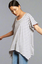 Round Neck Asymmetric Tee Navy Stripe