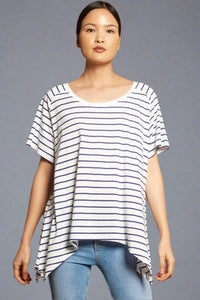 Round Neck Asymmetric Tee Navy Stripe