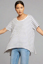 Round Neck Asymmetric Tee Navy Stripe