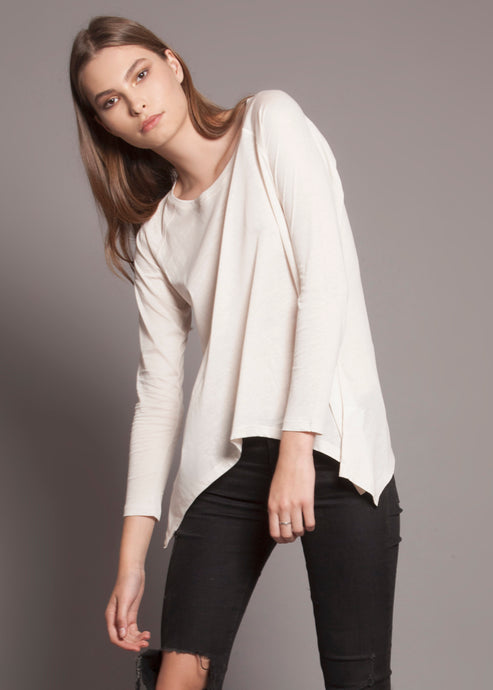 Asymmetric Long Sleeve Tee Light Beige