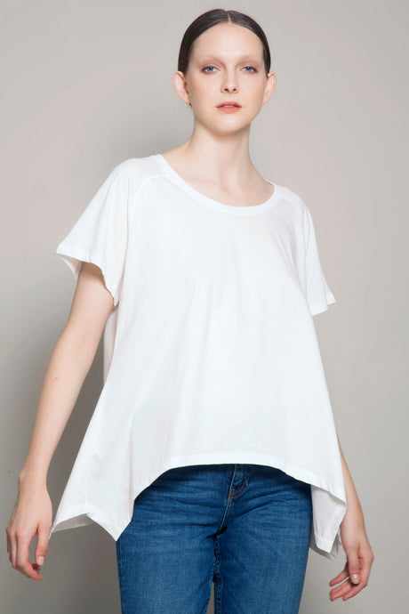 Round Neck Asymmetric Tee Daylight White