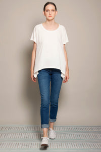 Round Neck Asymmetric Tee Daylight White