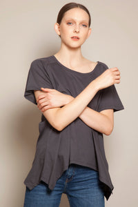 Round Neck Asymmetric Tee Anthracite