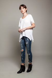 Round Neck Asymmetric Tee White