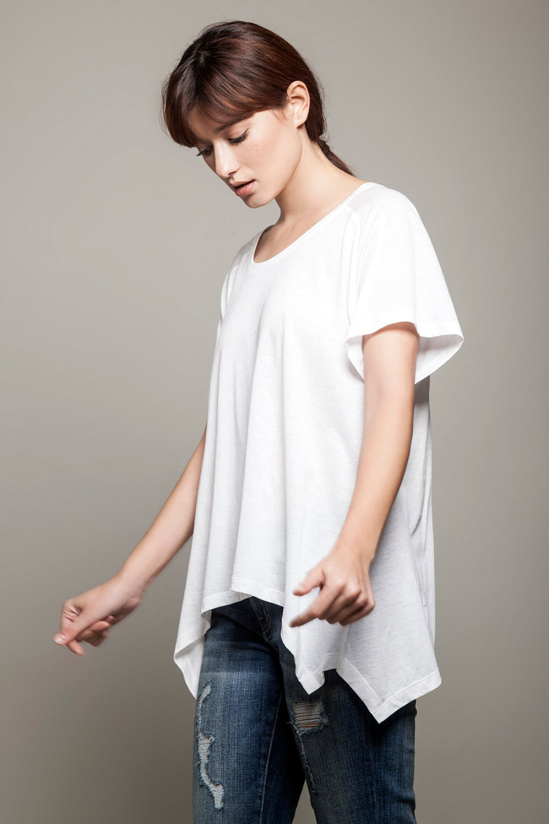 Round Neck Asymmetric Tee White